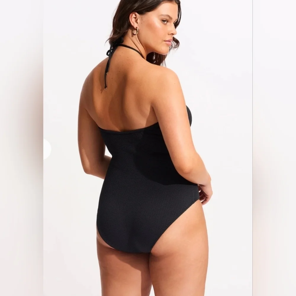 Seafolly Australia Sea Dive Bandeau One Piece Black - Large / 10 NWT